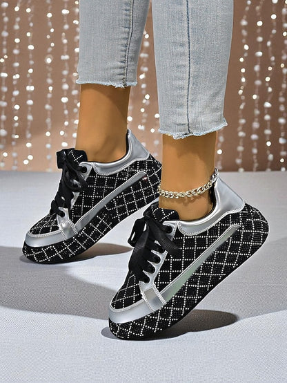 - Women's Quilted Silver Rhinestone Black and Sneakers