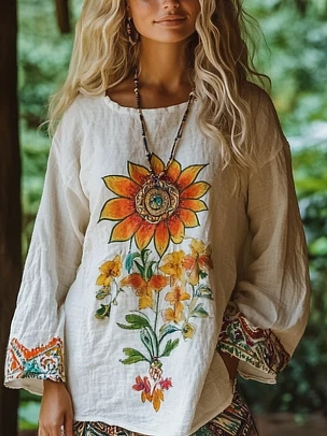 Women's Shirt Boho Shirt Blouse Print Floral Bohemia