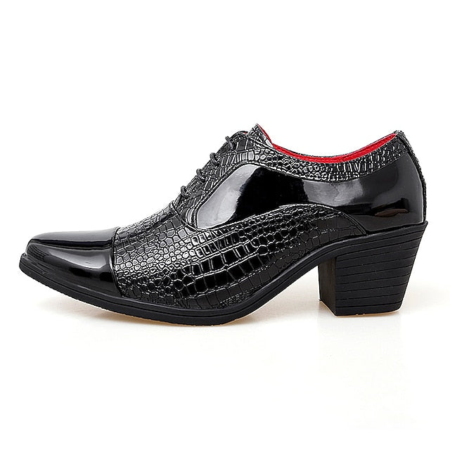 Leather Patent Faux Men's Black Crocodile Oxford Pattern