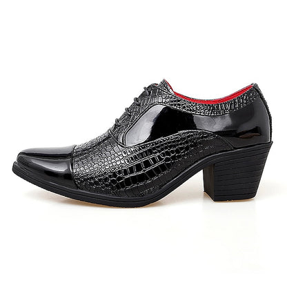 Leather Patent Faux Men's Black Crocodile Oxford Pattern