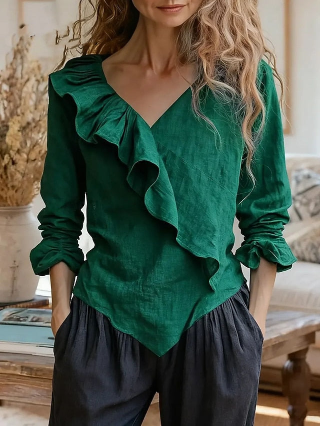 Women's Popover Shirt Dress Shirt Blouse Ruched Solid Color