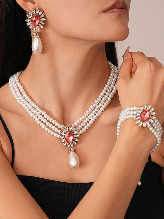 Jewelry Pearl with Earrings Set Women's