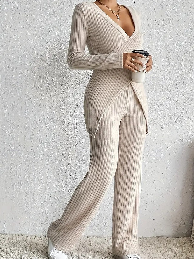 Women's Blouse Pants Sets Bolero Top Long Sleeve V Neck