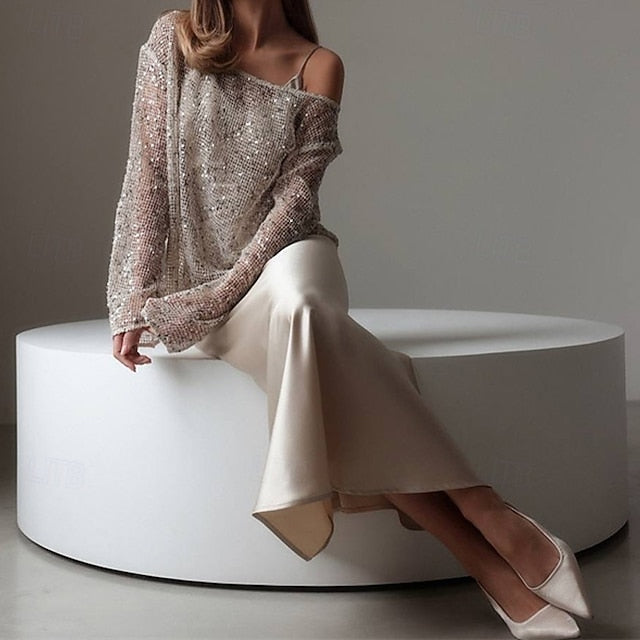 Women's Texture Blouse Sequin Sparkly Party Sequins Eyelet