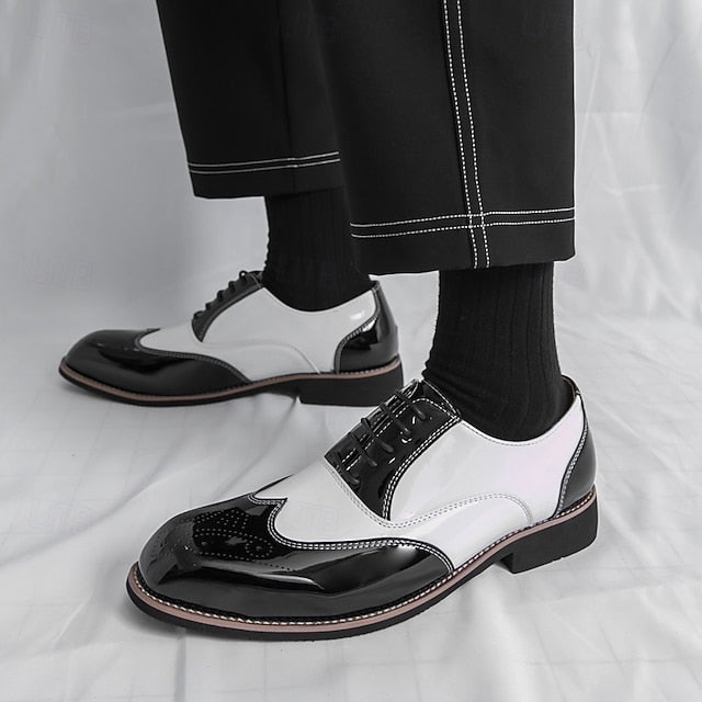 Men's Leather Oxford with and Gold Patent Black Shoes