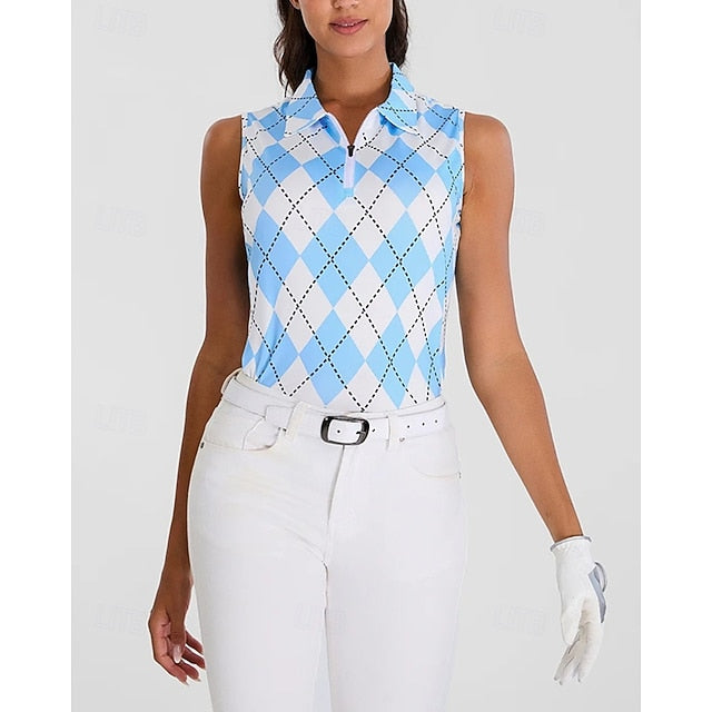 Women's Checkered Tennis Shirt Sleeveless Print UPF50+
