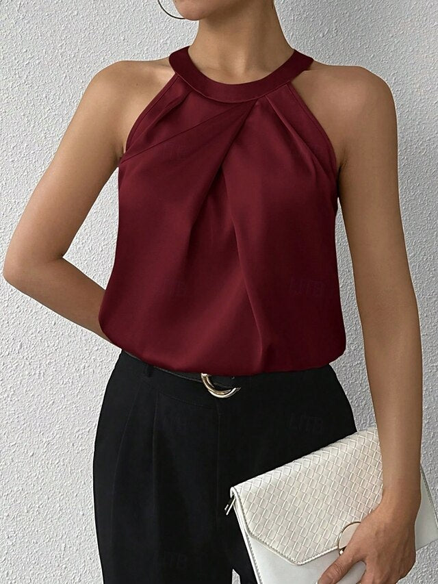 Women's Elegant Satin Top Satin Shirt Camp Collar Shirt