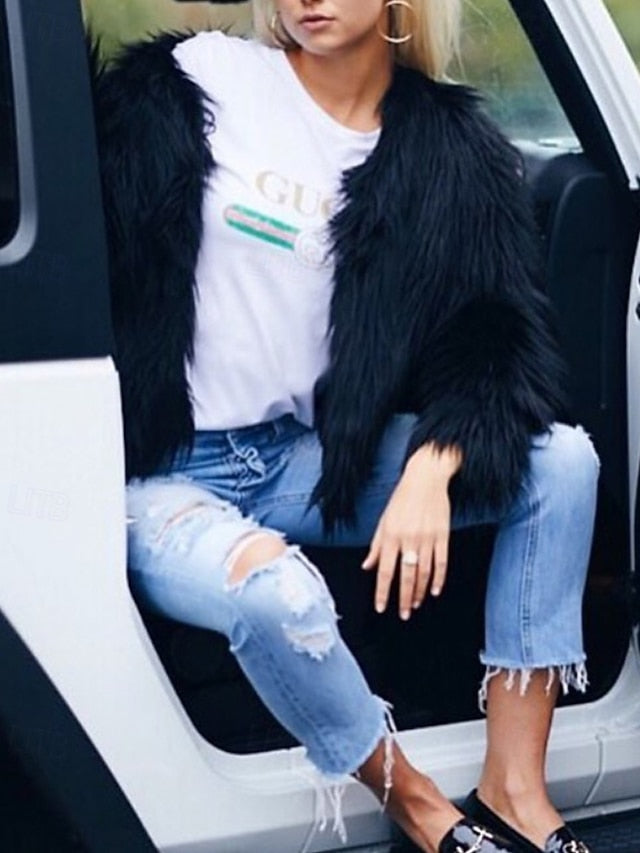 Comfortable Fur Coat Women's Furs Faux Leathers Warm