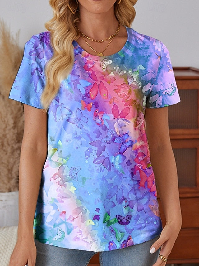 Women's T Shirt Gradient Casual Short Sleeve Round Neck