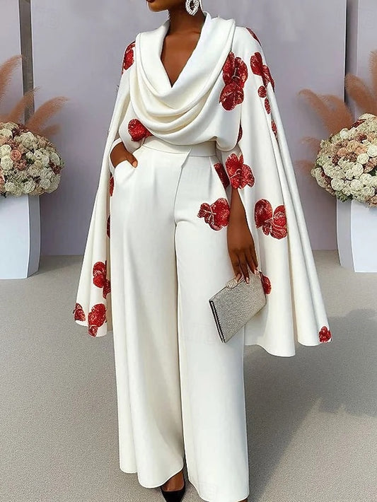 Women's Pants Sets Bolero Top Long Sleeve Floral Elegant