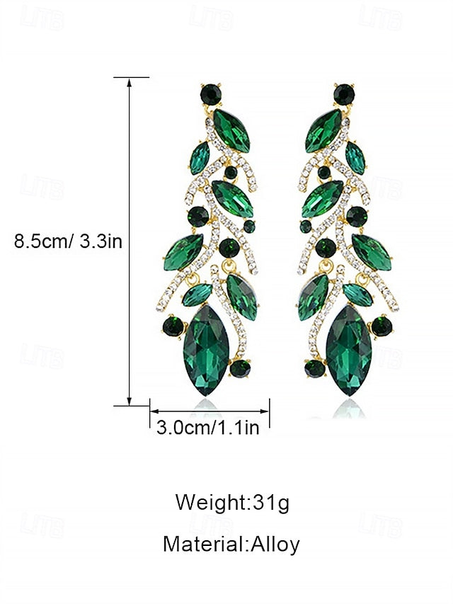 - Earrings Gold Women's Design Crystal Leaf Elegant