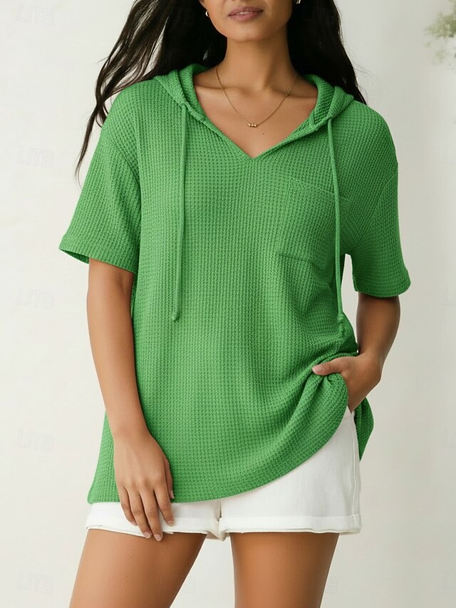 Women's Texture Blouse Waffle Knit Tops Graphic Plain