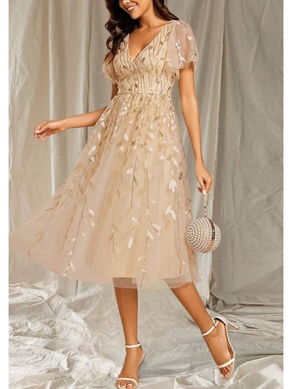of Neck Bride Elegant V Wedding Guest Dress A-Line Mother the