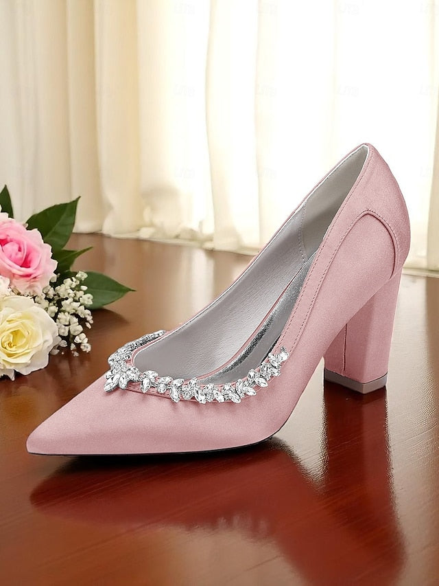 Pumps Block Pink Heel Wedding Women's Satin