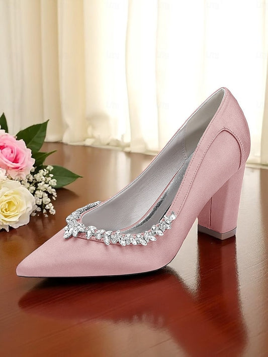 Pumps Block Pink Heel Wedding Women's Satin