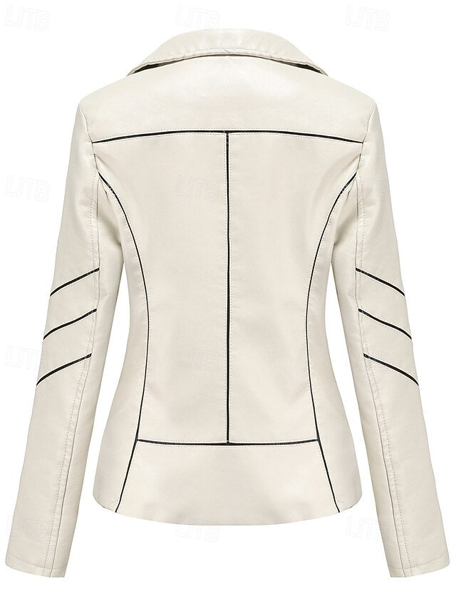 Faux Comfortable Leather Pocket Zipper Jacket Women's