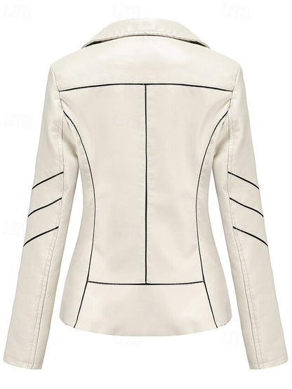 Faux Comfortable Leather Pocket Zipper Jacket Women's