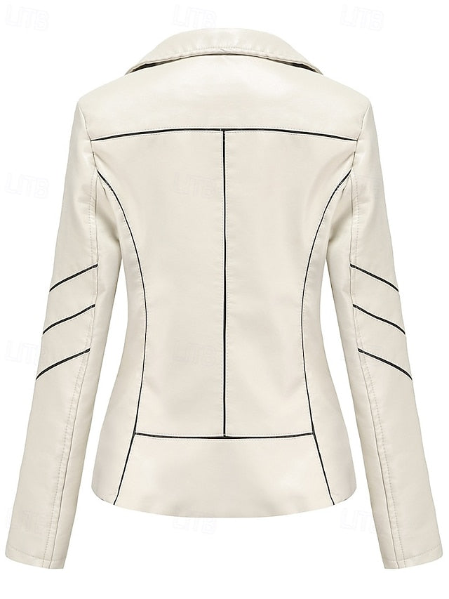 Faux Jacket Leather Pocket Zipper Women's Comfortable