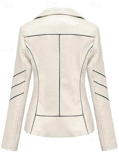 Faux Jacket Leather Pocket Zipper Women's Comfortable