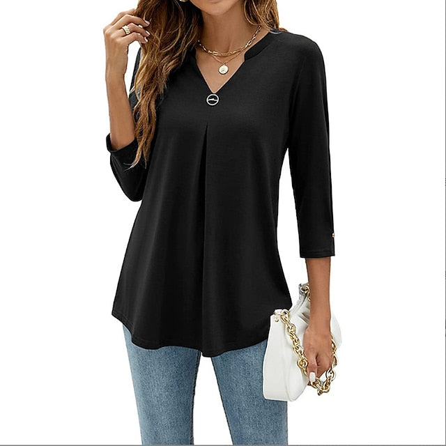 Women's Shirt Blouse Tunic Black White Pink Plain Flowing