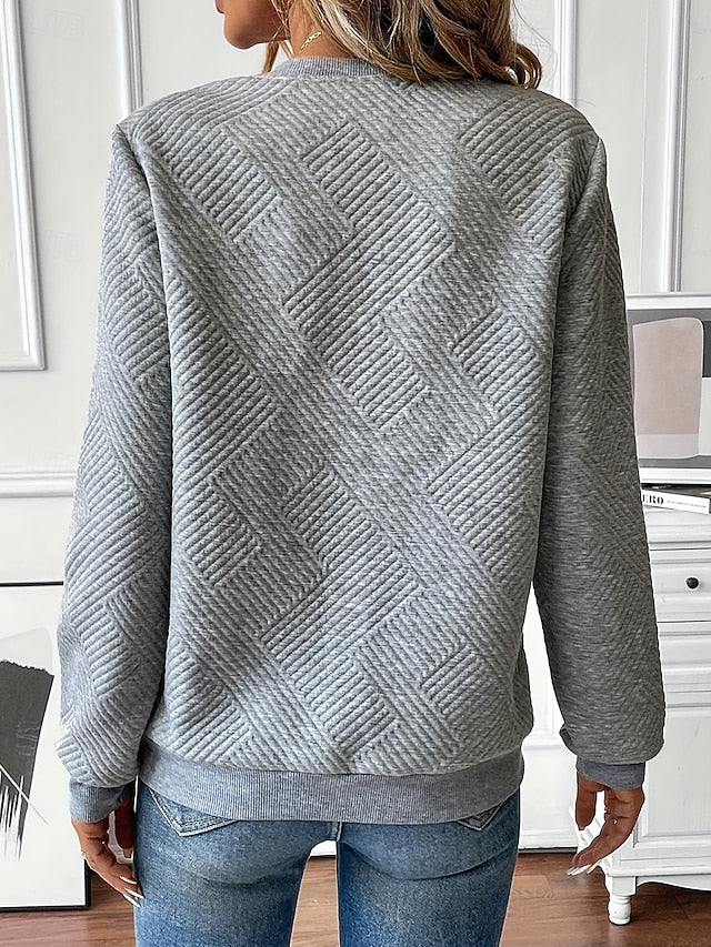 Women's Texture Sweatshirt Quarter Zip Sweater Casual Plain
