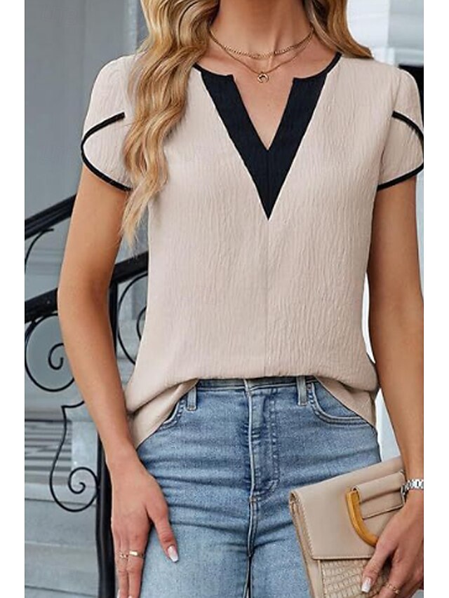 Women's Blouse Patchwork Color Block Modern Casual Short
