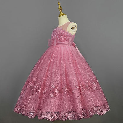 Kids Dress Flower Solid Girls' Girl Colored