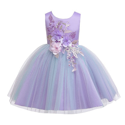 Blue Purple Blushing Dress Kids Lace Floral Girls' Party