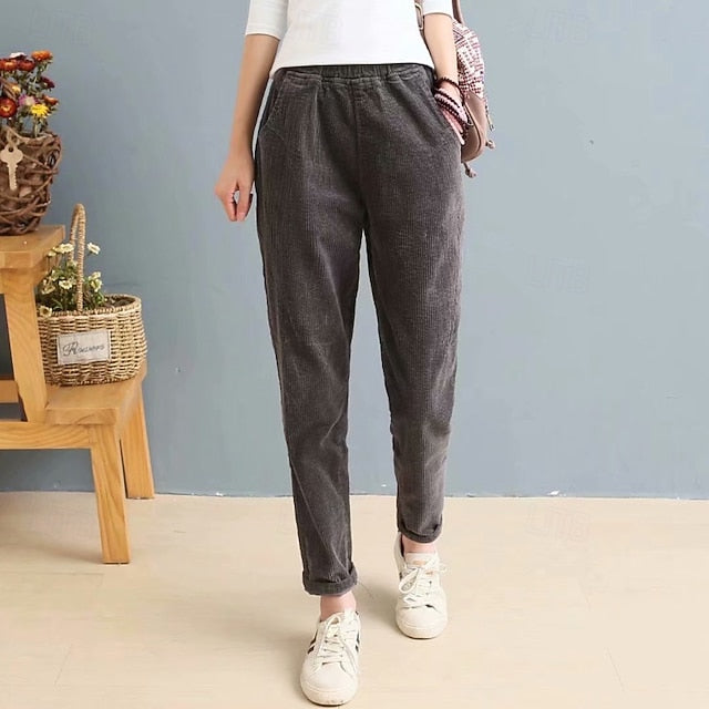 Women's Corduroy Pants Slacks Straight Streetwear Casual