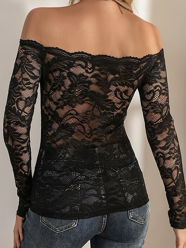 Women's Blouse Lace Tops Lace Plain Stylish Sexy Long