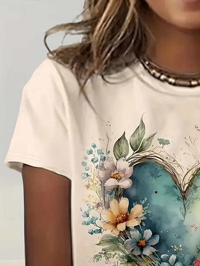 Women's T Shirt Summer Tops Print Heart Graphic Classic
