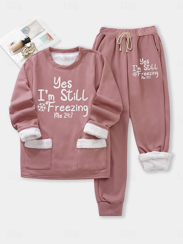 Women's Pajamas Set Fleece Lined 2 Sweatshirt Tracksuits
