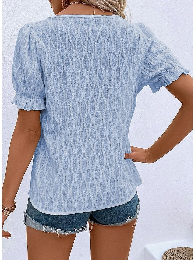 Women's White Elegant Lace Tops Eyelet Blouse Dressy Tops