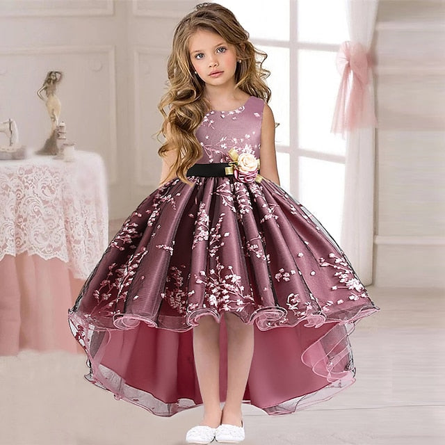 Floral Wedding Colored Sleeveless Solid Kids Dress Girls'