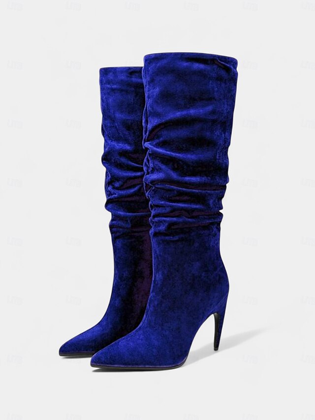 Pointed Green Women's Toe Slouch Knee - Velvet High Boots