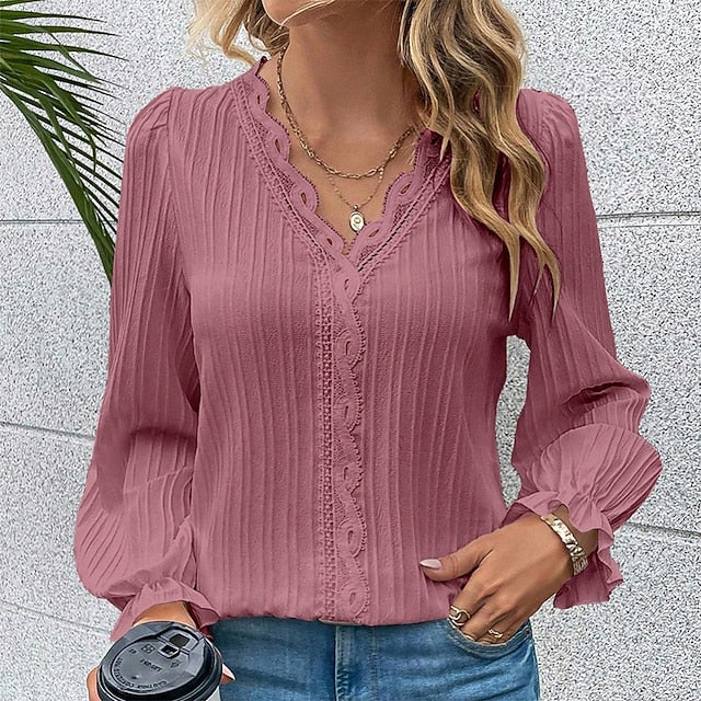 Women's Shirt Lace Shirt Casual Shirt Lace Patchwork Solid