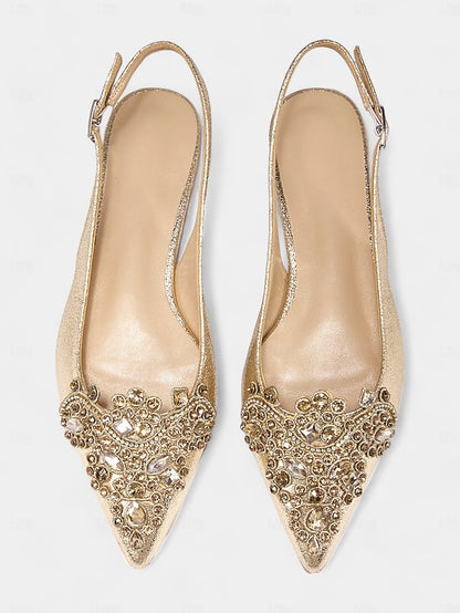 Slingback Toe Gold with Pointed Embellished Flats Women's