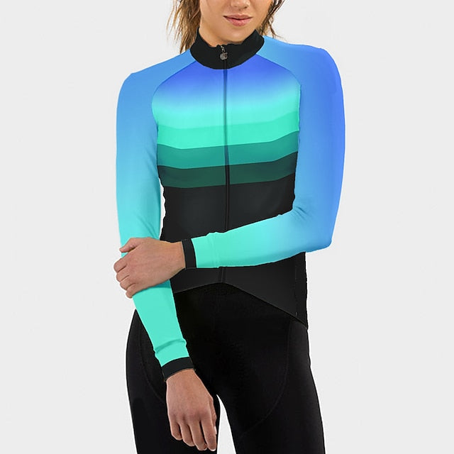 Women's Cycling Jersey Gradient Long Sleeve Bike Jersey Top