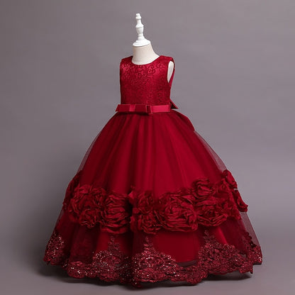 Dress Girls' Floral Line A Party Little Kids Plain