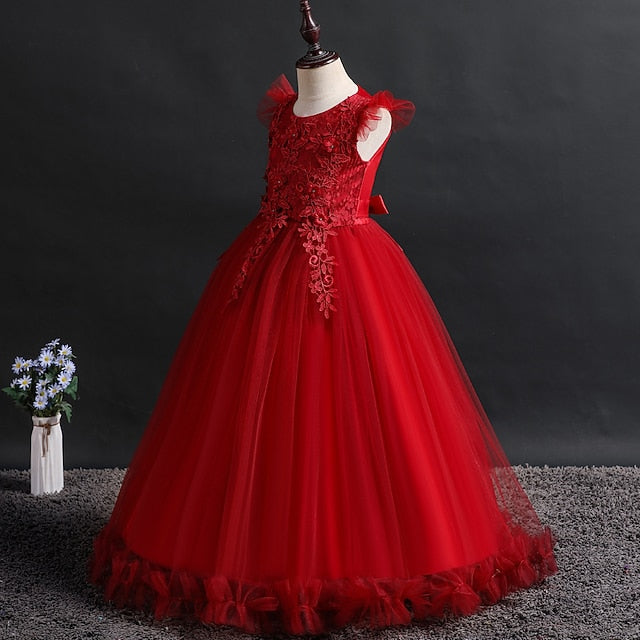 Girls' Sleeveless Girl Dress Kids Flower Jacquard