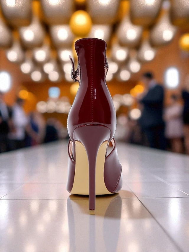 Stiletto Heels Patent Women's - Purple Strappy Leather