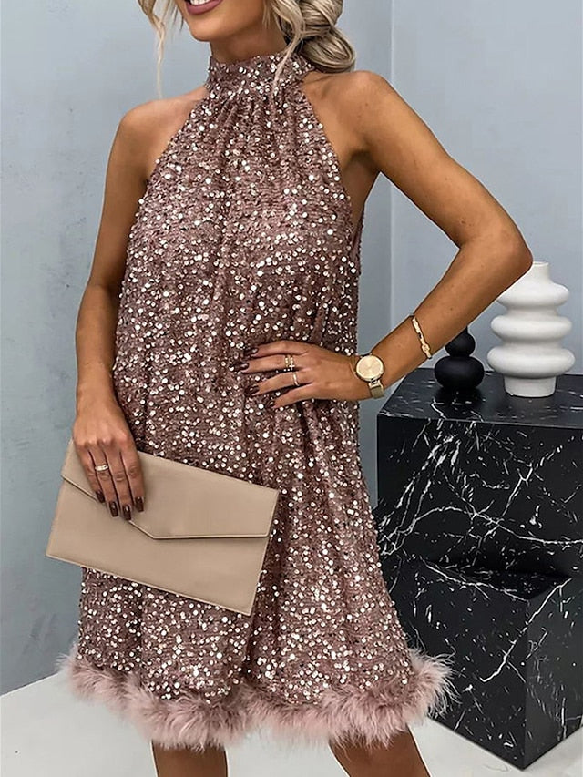 Women's Sequin Dress Party Dress Feather Dress Sequins