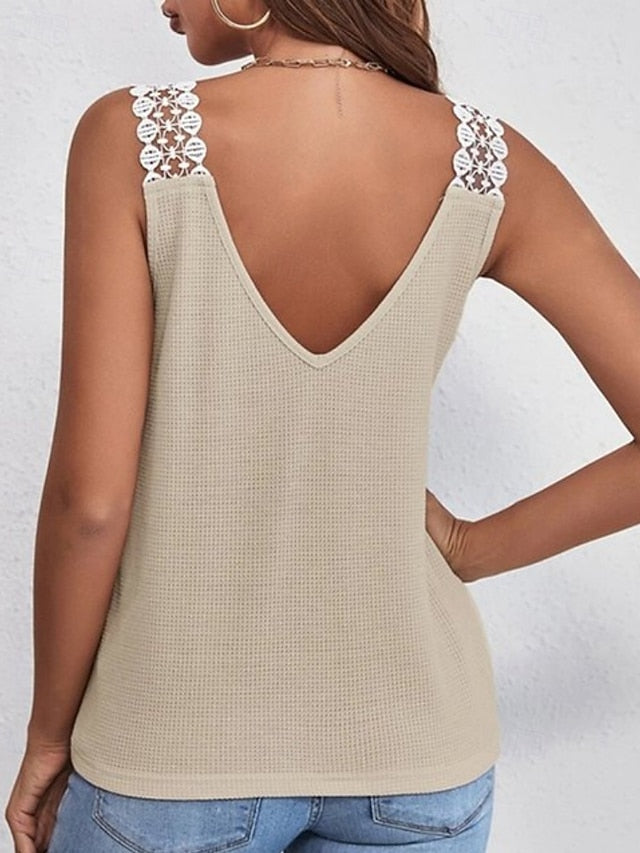 Women's T Shirt Tank Top Tee Top Lace Solid Color Graphic