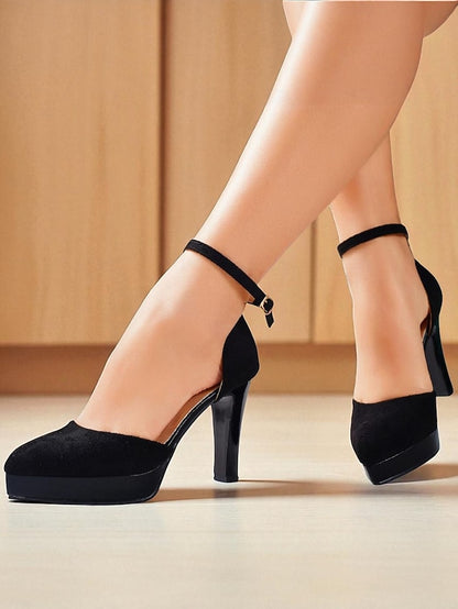 Platform High Strap Women's Burgundy Suede Heel 1950s Ankle