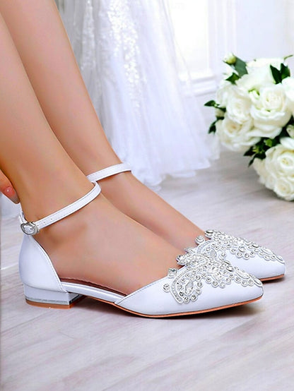 Style Flats Green Vintage Pointed-Toe Gemstone Embellished –