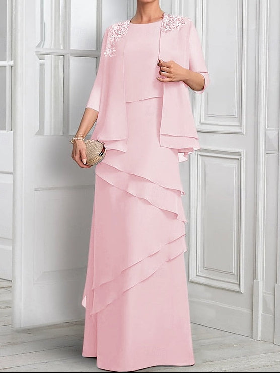 Formal Piece A-Line Elegant Two Bride Suit the of Mother Dress