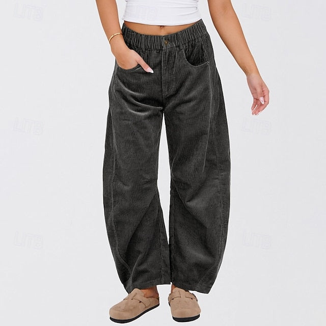 Women's Wide Leg Corduroy Pants Slacks Streetwear Casual