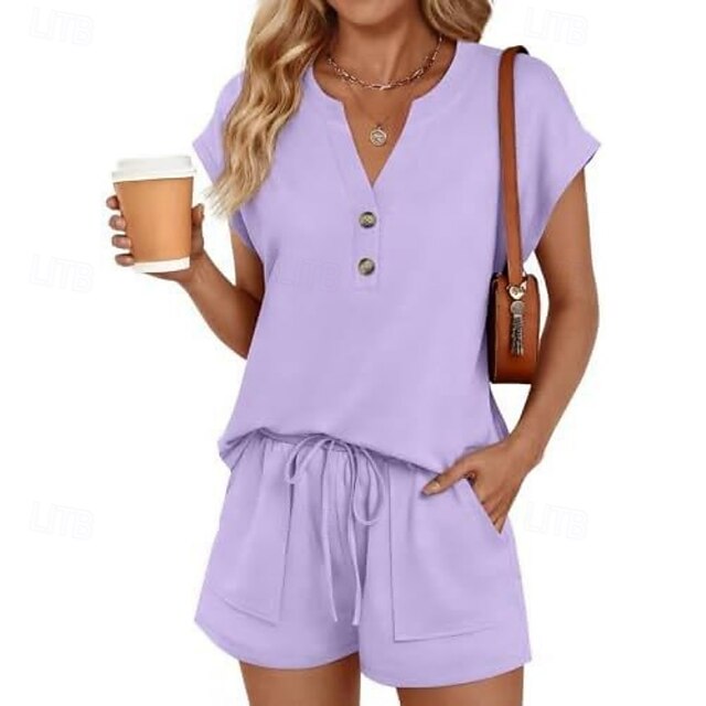 Women's Two Piece Sets Shorts Sets Short Sleeve V Neck