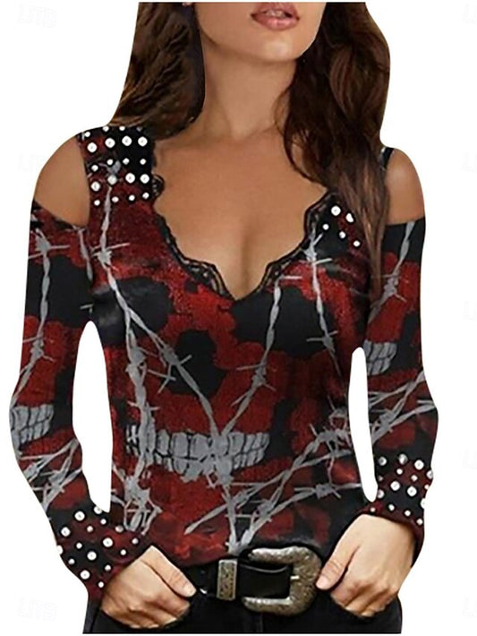 Women's Blouse Floral Stylish Casual Long Sleeve V Neck