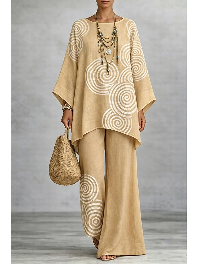 Women's Pants Sets Long Sleeve Round Neck Graphic Geometric